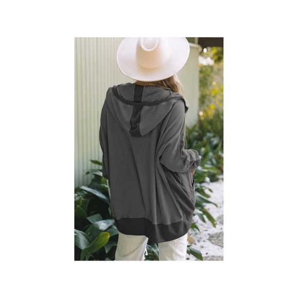 Azura Exchange  Gray Thermal Waffle Knit Full Zipper Hooded Jacket - Picture 2 of 6